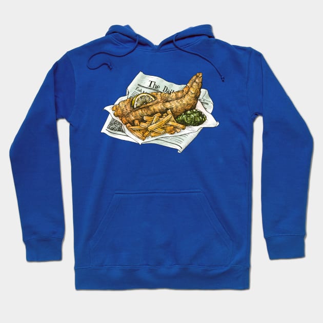 Hand Drawn Fried Fish & Chips Hoodie by Mako Design 